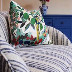 Blue Striped Armchair With Colorful Pillow