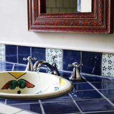 Southwestern Bathroom With Blue Tiles