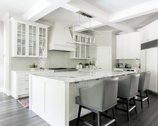 White Chef Kitchen With Coffered Ceiling | HGTV