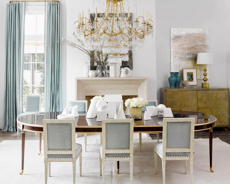 Elegant White Traditional Dining Room with Crystal Chandelier and ...