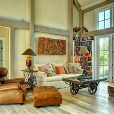 Rustic Living Room With Antique Coffee Table