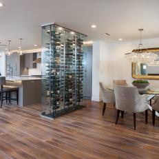 Dining Room and Kitchen with Wine Wall 