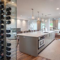 Open Concept Kitchen With Wine Wall
