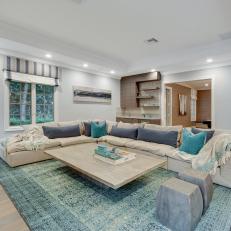 Transitional Family Room With Blue Rug