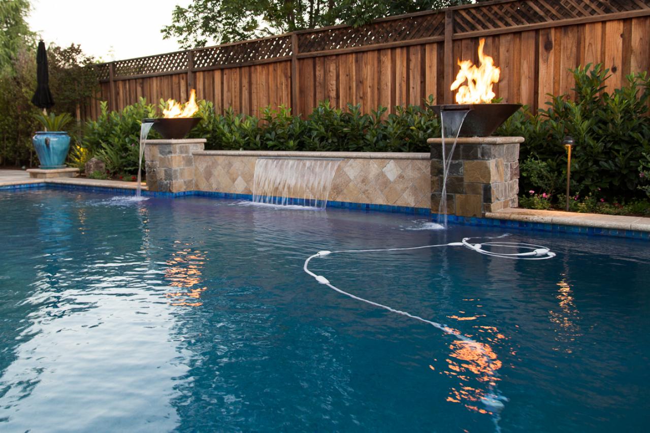 Contemporary Backyard Pool With Waterfall And Fire Pit Columns Hgtv