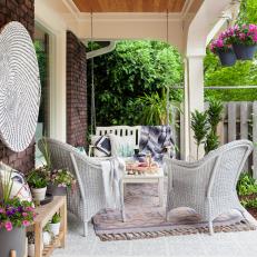 Front Porch Sitting Area With Wicker Chairs