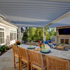 Covered Patio With Corner Fireplace