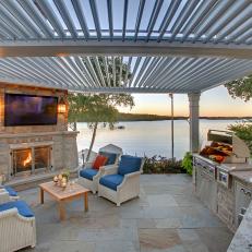 Coastal Covered Patio With TV