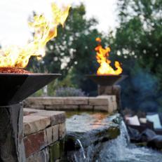 Fire Bowls and Waterfall