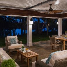 Covered Patio and Lake View at Night