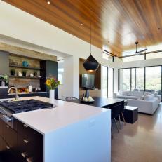 Modern Open Plan Kitchen With Paneled Ceiling