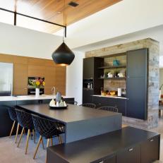 Modern Kitchen With Black Pendant Light