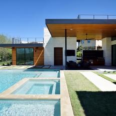 Modern Backyard With Pool and Hot Tub