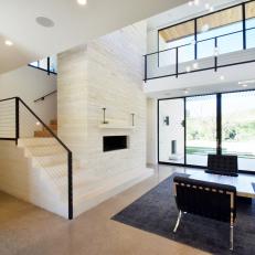 Neutral Modern Living Room With Stone Wall