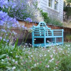 Blue Bench and Raised Gardens