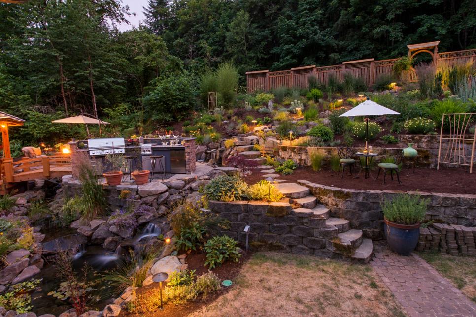 Multi Level Backyard With Outdoor Kitchen Hgtv