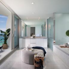 Modern White Beach House Bathroom with Double Vanity