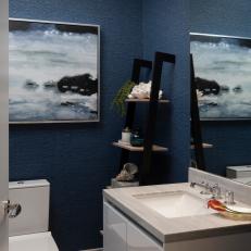 Modern Navy Blue Powder Room with Single Vanity 