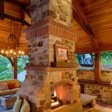 Stone Double-Sided Fireplace