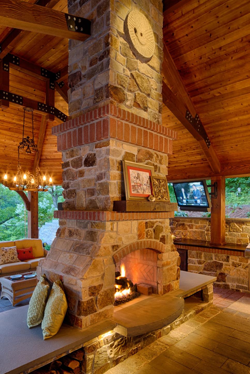 Stone Double-Sided Fireplace | HGTV