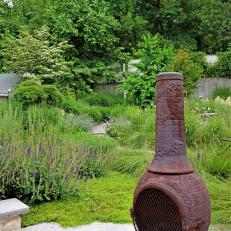 Red Chiminea and Garden
