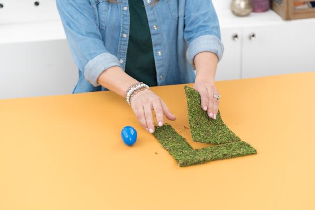 Cut the sheet moss to a size big enough to cover the plastic egg.