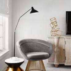 Modern Reading Corner Pairs Gray Chair, Geometric Table