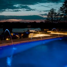 Pool at Night With Fountains