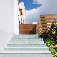 Outdoor Stairs With Blue Tile Trim