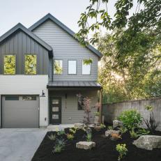 Contemporary Gray House with Earthy Landscape