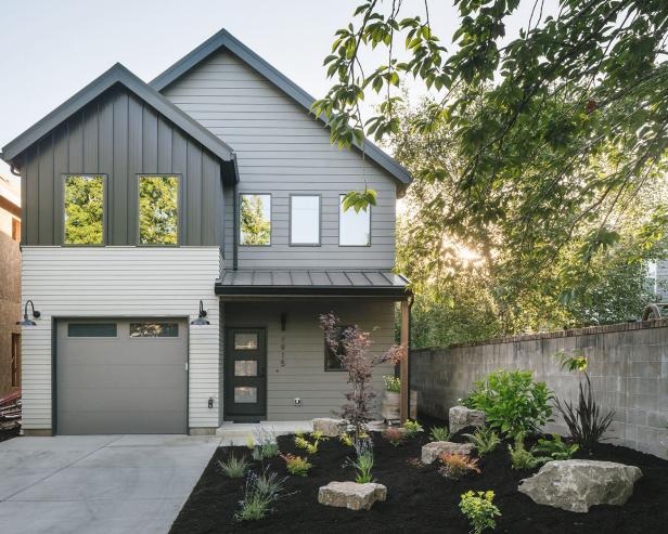 Contemporary Gray House with Earthy Landscape | HGTV