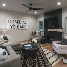 Gray Living Room With Black Rug