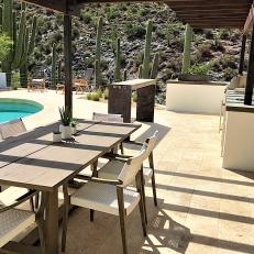 Southwestern Poolside Pergola with Outdoor Kitchen Space
