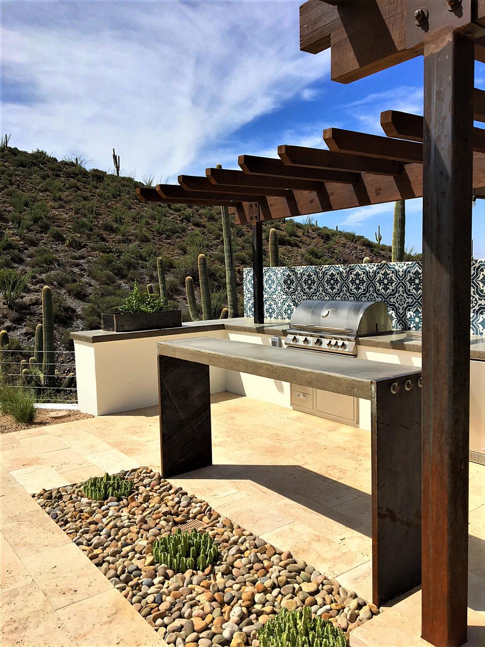 Modern Southwestern Pergola with Outdoor Kitchen | HGTV