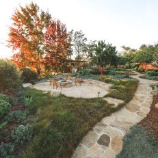 Gardens With Walkway and Fire Pit
