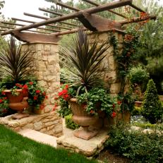 Wood Pergola and Container Gardens