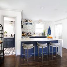 Contemporary Bar With Velvet Stools