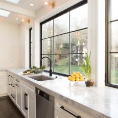 Kitchen Sink and Countertop With Backyard View