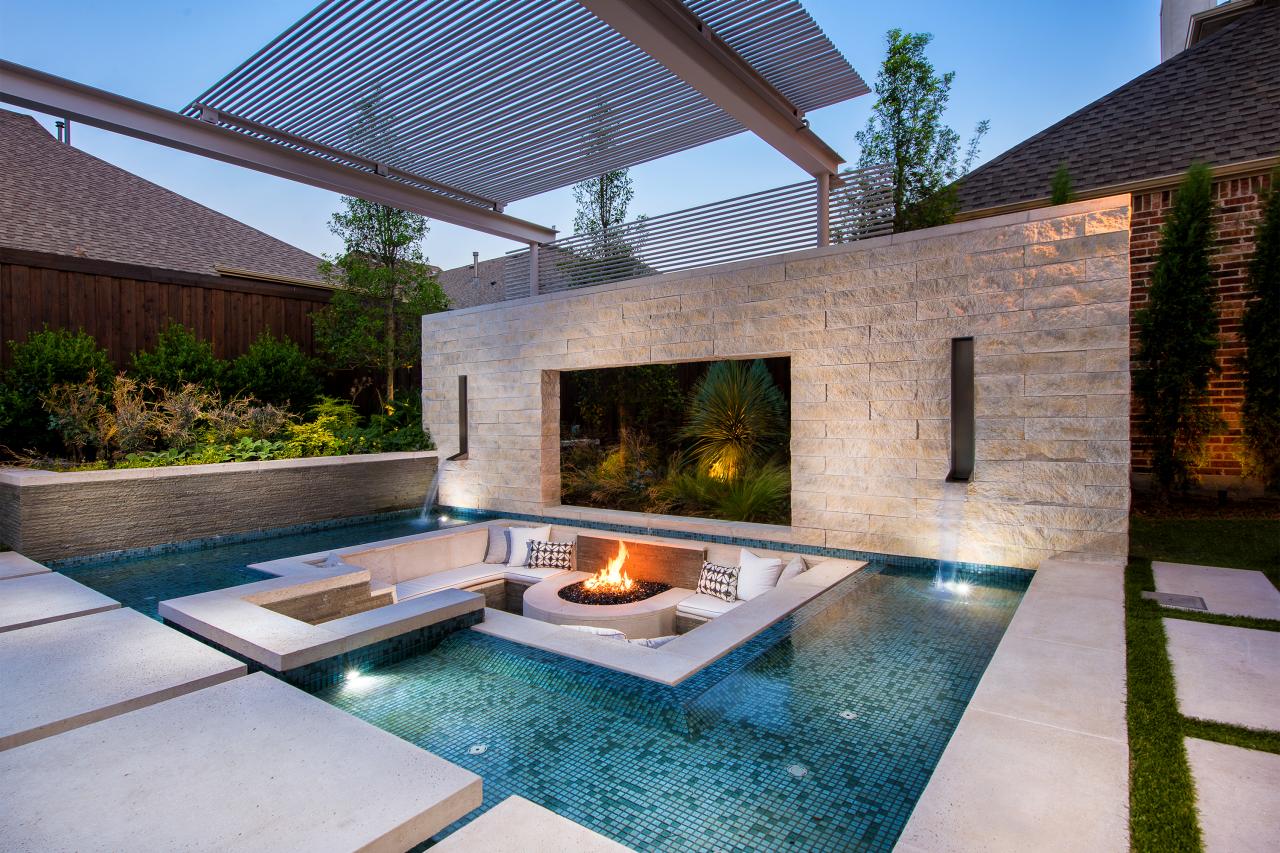 Modern Backyard With Sleek Pool and Sunken Lounge HGTV s Ultimate Outdoor Awards HGTV
