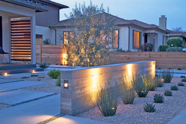 Contemporary Front Yard With Concrete Wall | HGTV