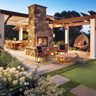 Patio With Stone Fireplace