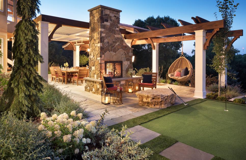 Patio With Stone Fireplace