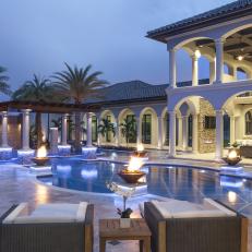 Patio and Pool With Fire Pots