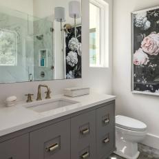 Modern Master Bathroom With Gray Single Vanity
