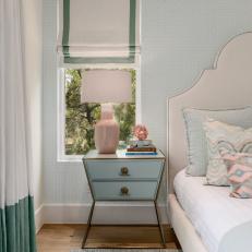 Transitional Bedroom With Teal Accents
