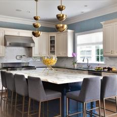 Blue Transitional Kitchen With Large Island