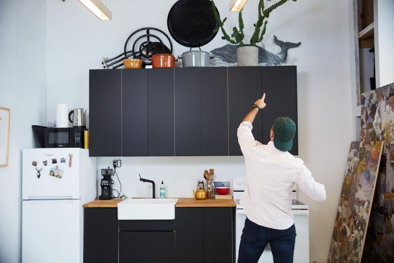 Jason Pickens in his kitchen at his studio in Brooklyn, New York.