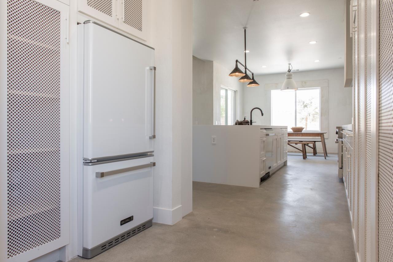 Rustic White Kitchen With Gray Concrete Floor Hgtv