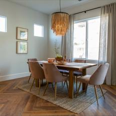 Contemporary Neutral Dining Room with Brown Fringe Chandelier 