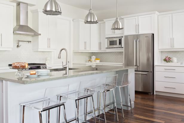  Transitional  Kitchen  Island  With Acrylic Barstools HGTV